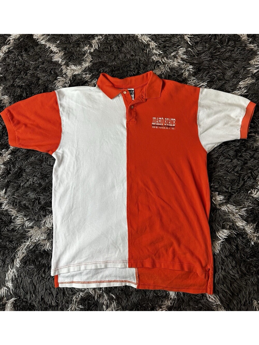Vintage 90s Wolf Idaho State Bengals Polo Shirt Mens XL Colorblock Orange White